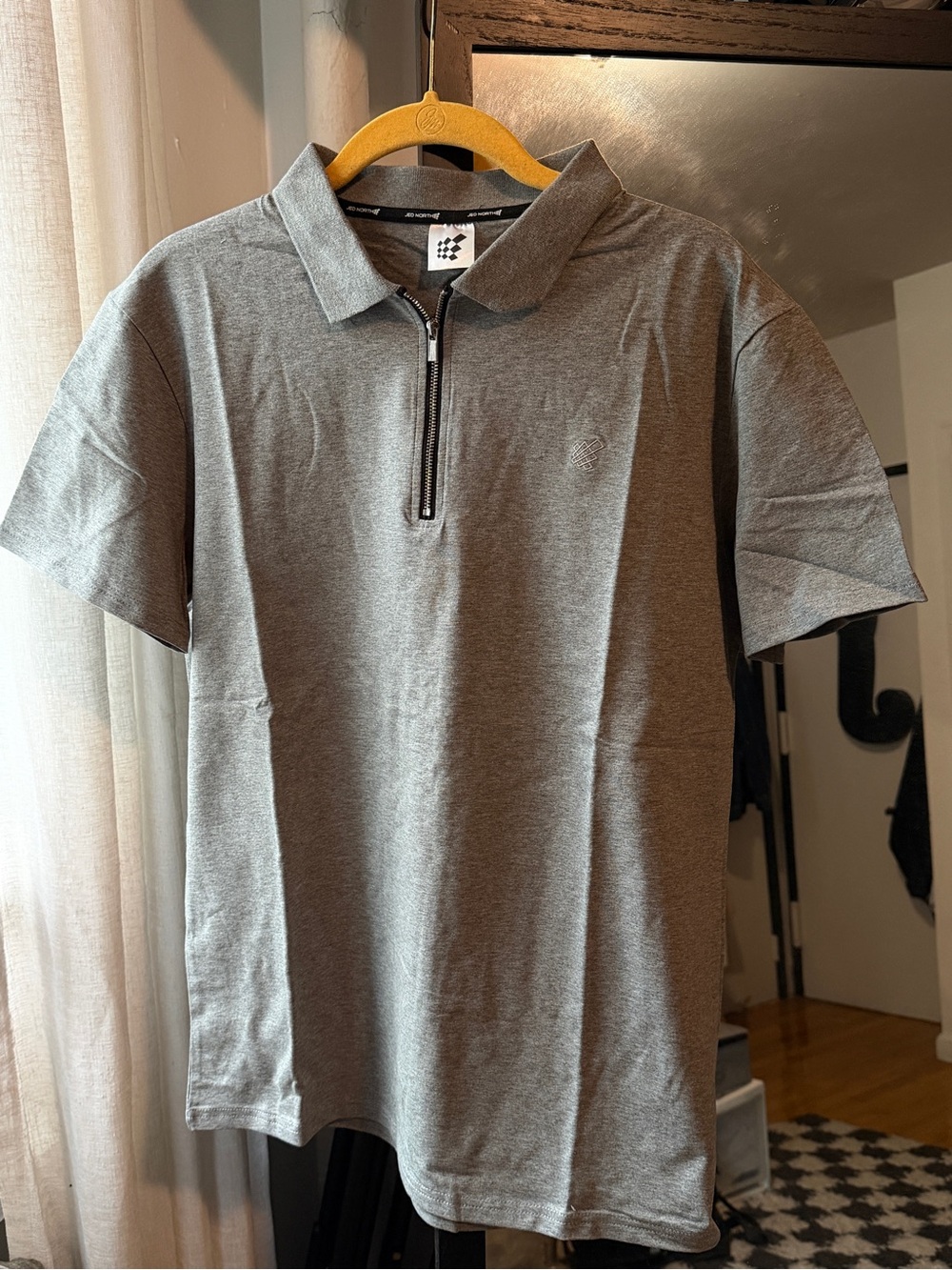 Jed North Men's Gray Quarter Zip Muscle Fit Polo Shirt Size Medium